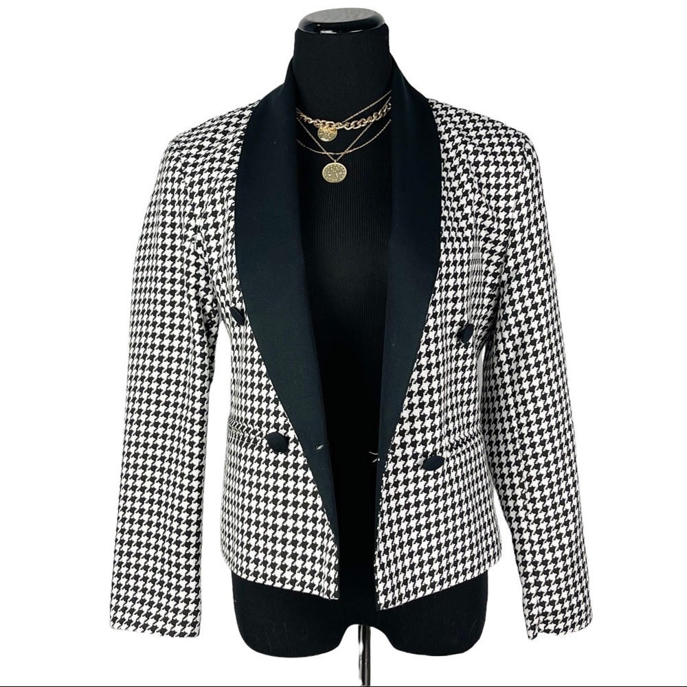Vintage Cropped Houndstooth Blazer Preppy Aesthetic Size XS Small